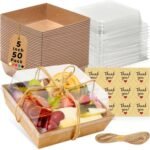 Small Deli Platter Box with Clear Lid – 5-Inch Dessert Box – Suitable for Sandwiches, Cookies, Sushi, and Cake Slices (Brown）