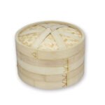 Handmade Bamboo Steamer Basket with Lid Multi-use Traditional Dumpling Food Steamer for Cooking Vegetables, Dim sum, Bao Buns, Fish Meat (6inch - 2 tier)