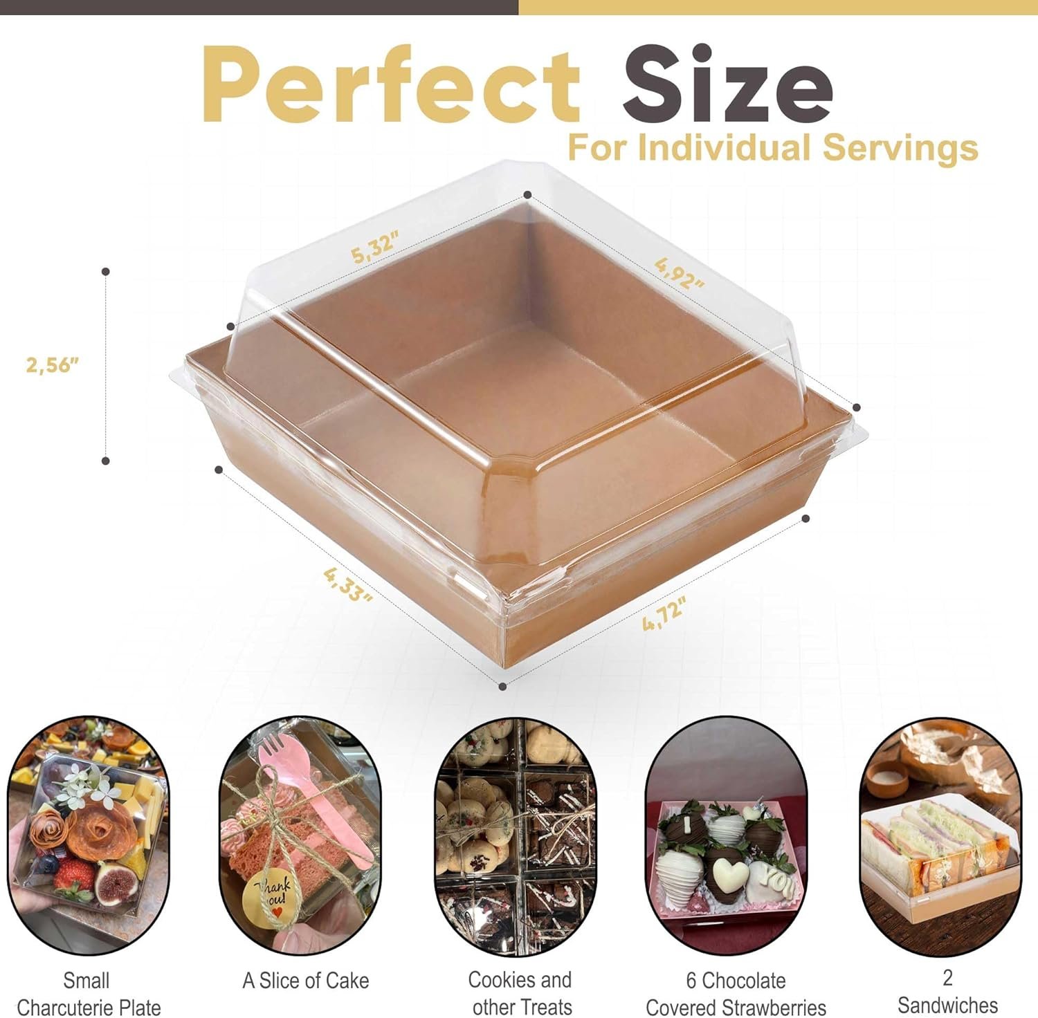11 Small Deli Platter Box with Clear Lid – 5-Inch Dessert Box – Suitable for Sandwiches, Cookies, Sushi, and Cake Slices (Brown) - 图片 1