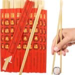 9 inch 50 pcs Red Paper Wrapped with FU-LU-SHOU-XI Disposable Bamboo Chopsticks
