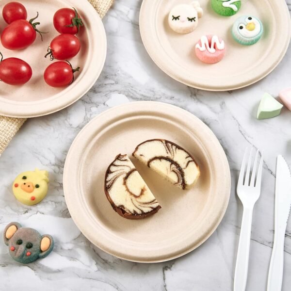 inch 100% Compostable, Heavy-Duty Disposable Paper Plates Bagasse Natural Biodegradable Eco-Friendly Sugarcane