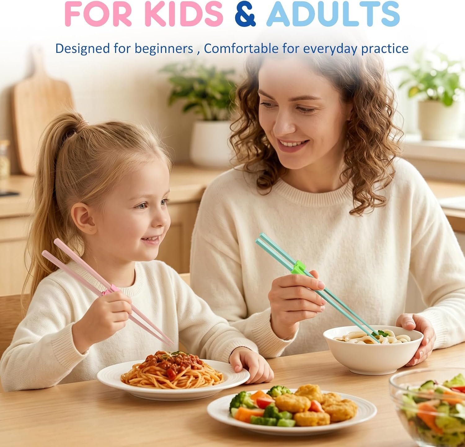 71cX+vymV2L._AC_SL1500_ 8 Pairs Reusable Training Kid Adult Chopsticks and Trainers for Beginners - 图片 1