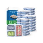 Meal Prep Containers with Lids 3-Compartment, Blue | Sturdy Leakproof & Food Safe, Microwave, Freezer, Dishwasher Safe Prep Containers, To Go Take Out Plastic Food Storage