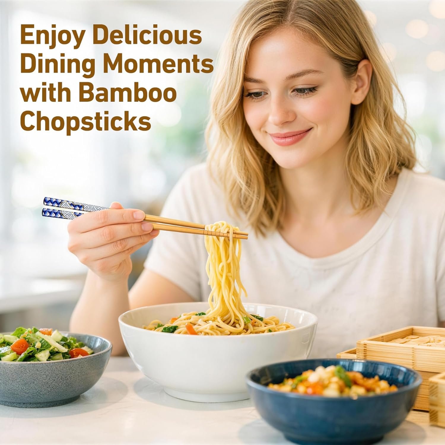 71uoCkZbO3L._AC_SL1500_ Antner 5 Pairs Bamboo Chopsticks Reusable Chopstick Exquisite China Style Chop - 图片 1