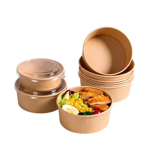 Kraft Paper Disposable Soup Bowls with Lids, paper bowls with lids, meal prep containers, salad bowls disposable, bowls for hot/cold food.