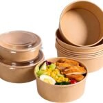 Kraft Paper Disposable Soup Bowls with Lids, paper bowls with lids, meal prep containers, salad bowls disposable, bowls for hot/cold food.