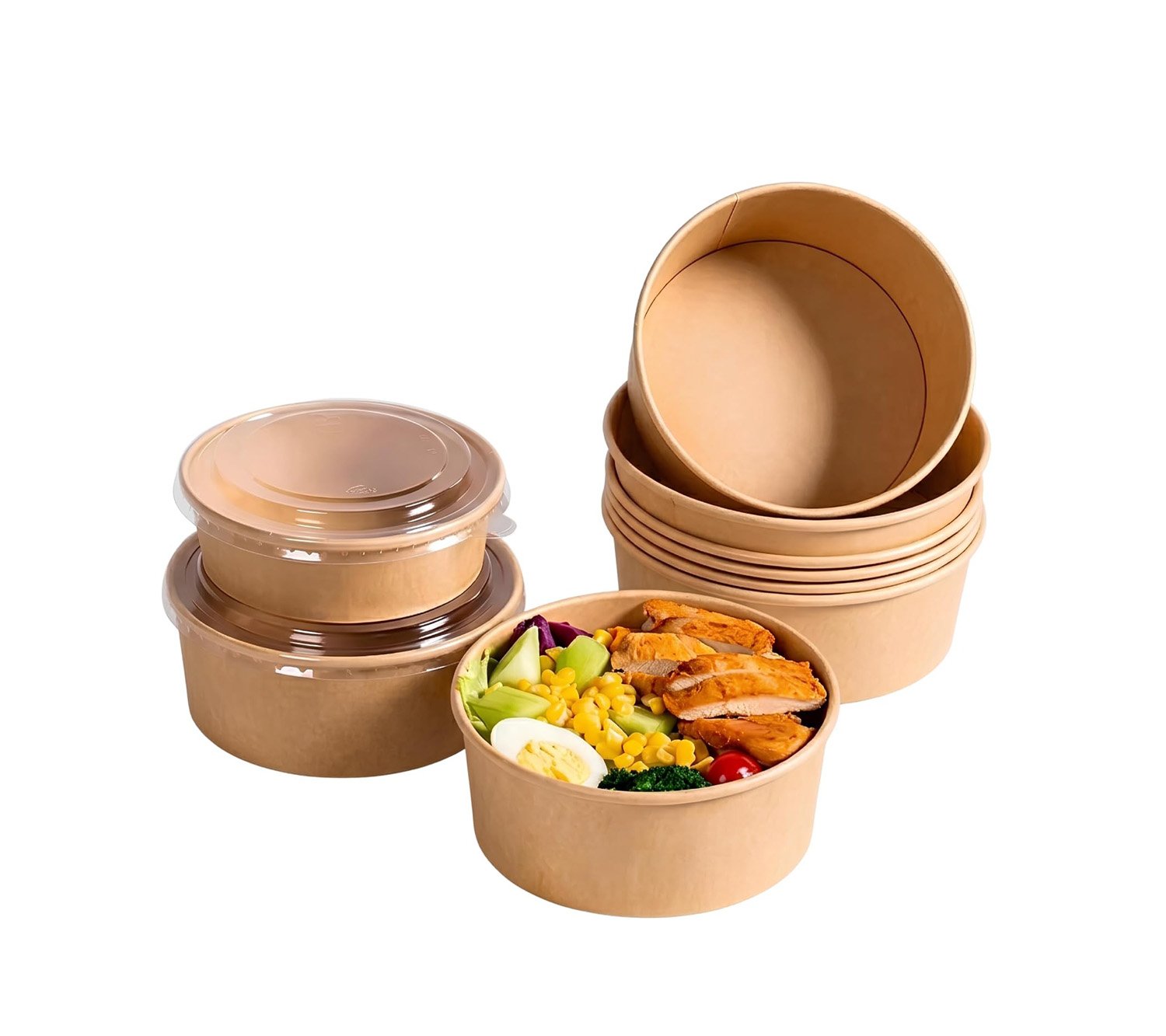 71wNmWrKzuL Kraft Paper Disposable Soup Bowls with Lids, paper bowls with lids, meal prep containers, salad bowls disposable, bowls for hot/cold food. - 图片 1