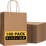 Brown Kraft Gift Paper Bags  8x4.5x10.8 in with Handles | Recycled Paper, Reinforced Handles