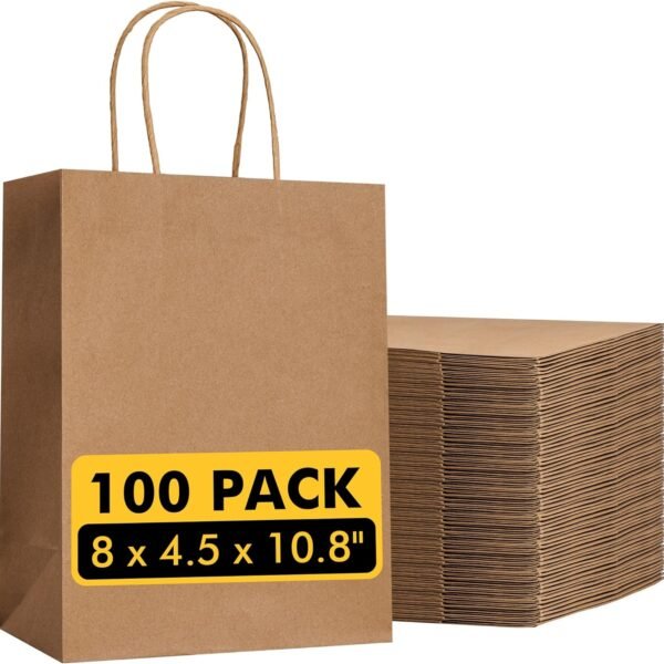 Brown Kraft Gift Paper Bags  8x4.5x10.8 in with Handles | Recycled Paper, Reinforced Handles