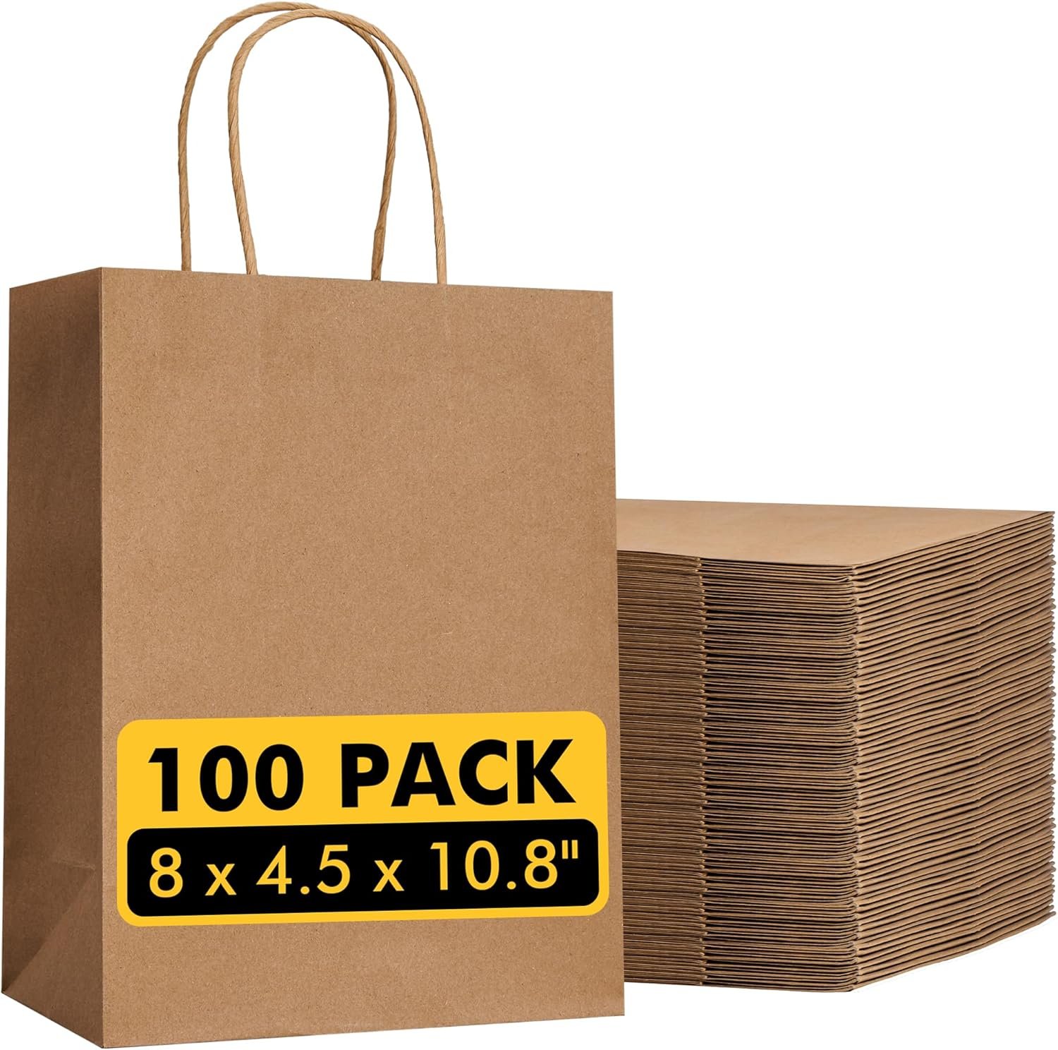 81cgRofKjOL._AC_SL1500_ Brown Kraft Gift Paper Bags 8x4.5x10.8 in with Handles | Recycled Paper, Reinforced Handles - 图片 1
