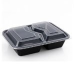 Two Compartment Disposable Takeout Lunch Box Black Plastic Food Container with Clear Lid